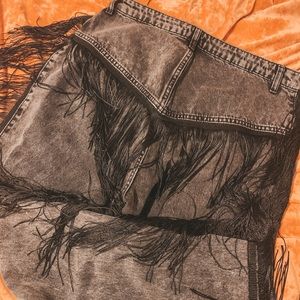 Nasty Gal Black Mom Jeans with Fringe